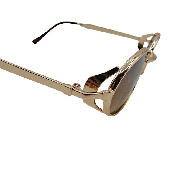 Vintage Sunglasses Gold Metal Frame Oval Shaped Summer Sunglasses Bronze Lens - Picture 6 of 9